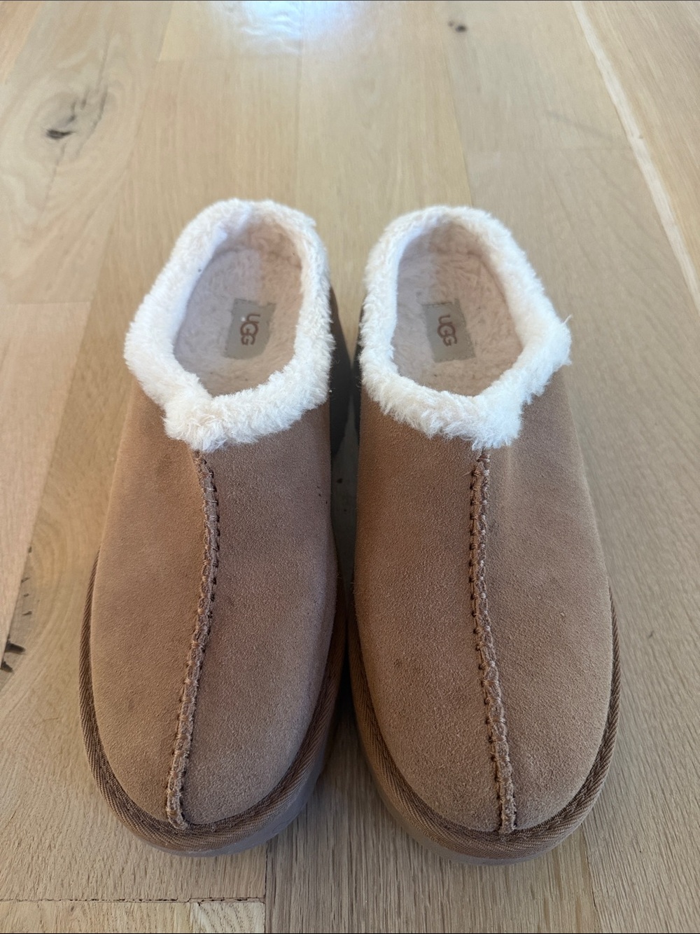 UGG Women's Chestnut Suede Shearling-Trim Mules
